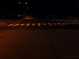 Crosswalks with actively lit LED-lights are clearly visible in poor visibility